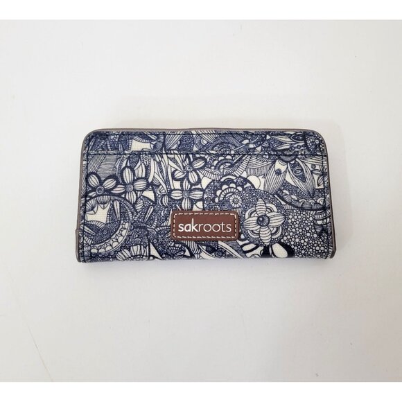 Sakroots Navy & White Floral Wallet  6.5"x 3 1/2" Zip & Snap Closure - Picture 6 of 6